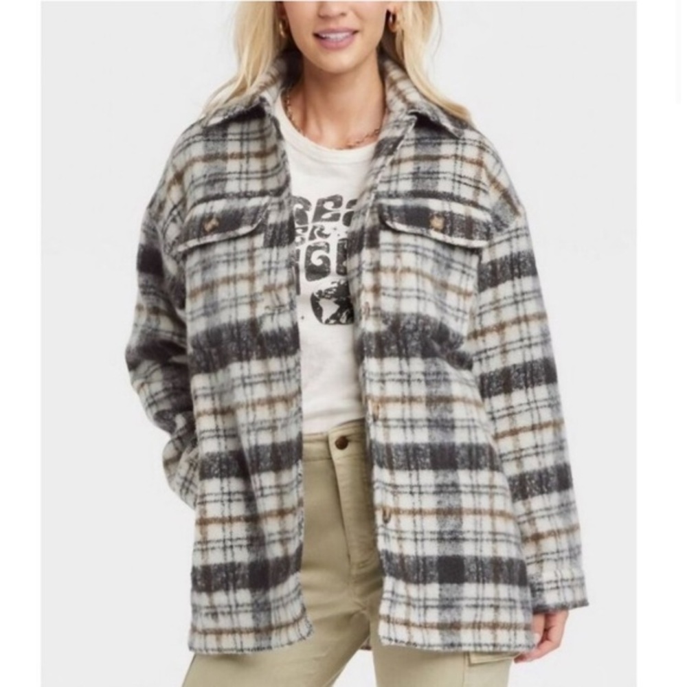 Universal Thread Wool Blend Plaid Shacket – Tan Black – XS NWT - Picture 1 of 6